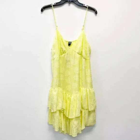 Wild Fable Women's Triangle Cup V-Neck Tiered Mini Yellow Ruffled Skirt Dress - Picture 5 of 6